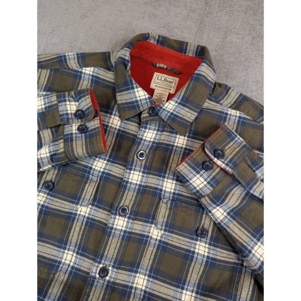 LL Bean Shirt Mens S Blue Fleece Lined Plaid Flannel Chore Button Jacket Shacket